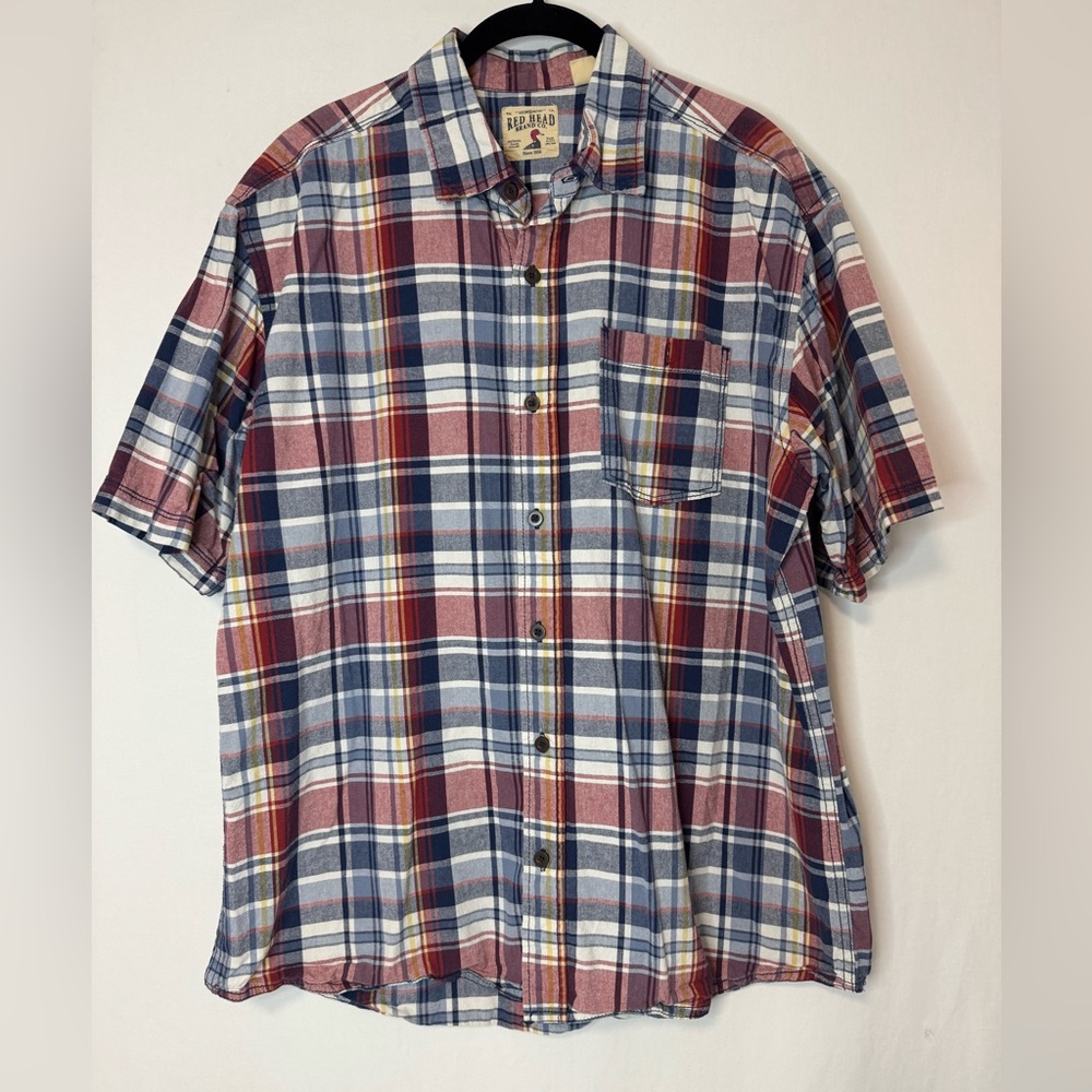 Red Head Brand Co Men's Red Blue Plaid Short Sleeve Button Down Shirt Size L